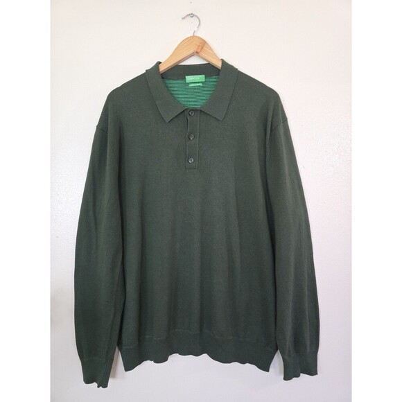 United Colors of Benetton Cashmere Blend Polo Sweater Mens Size XXL Green Patch - Picture 1 of 9